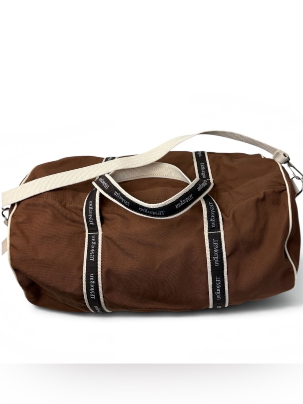 Brown Canvas J.P. Morgan 17-inch Duffel Wall Street Trader Banker Bag Logo